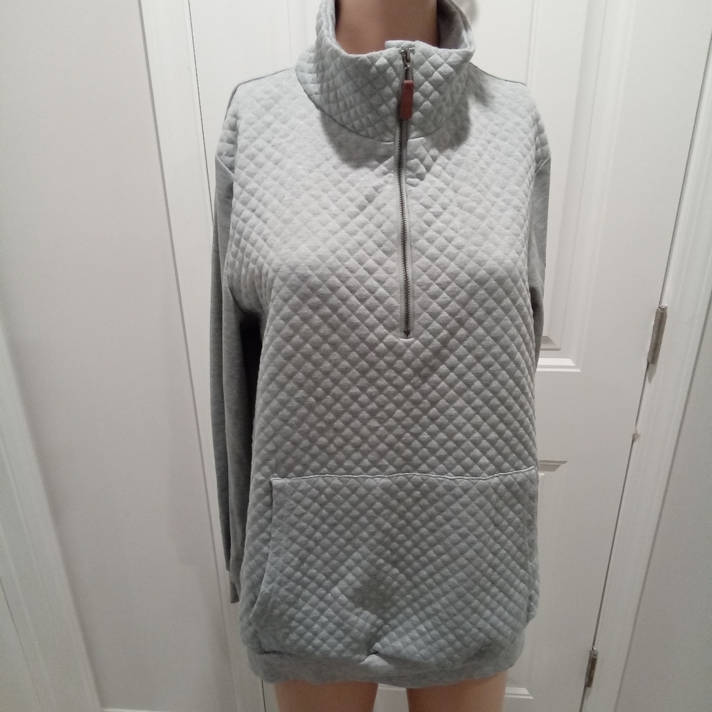 BTFBM Size L Heather Gray Diamond Quilted Quater-Zip Pullover Sweatshirt NWT